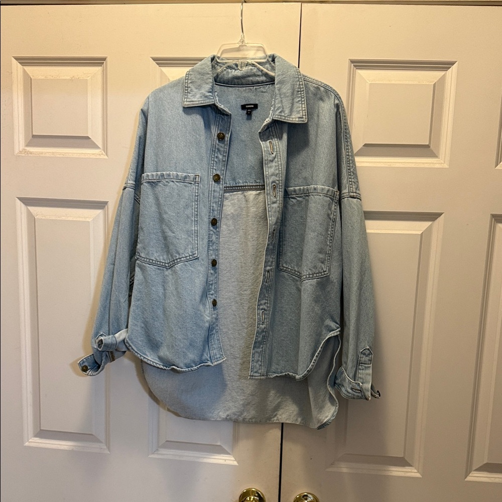 Express Light Blue Oversized Denim Shirt Jacket